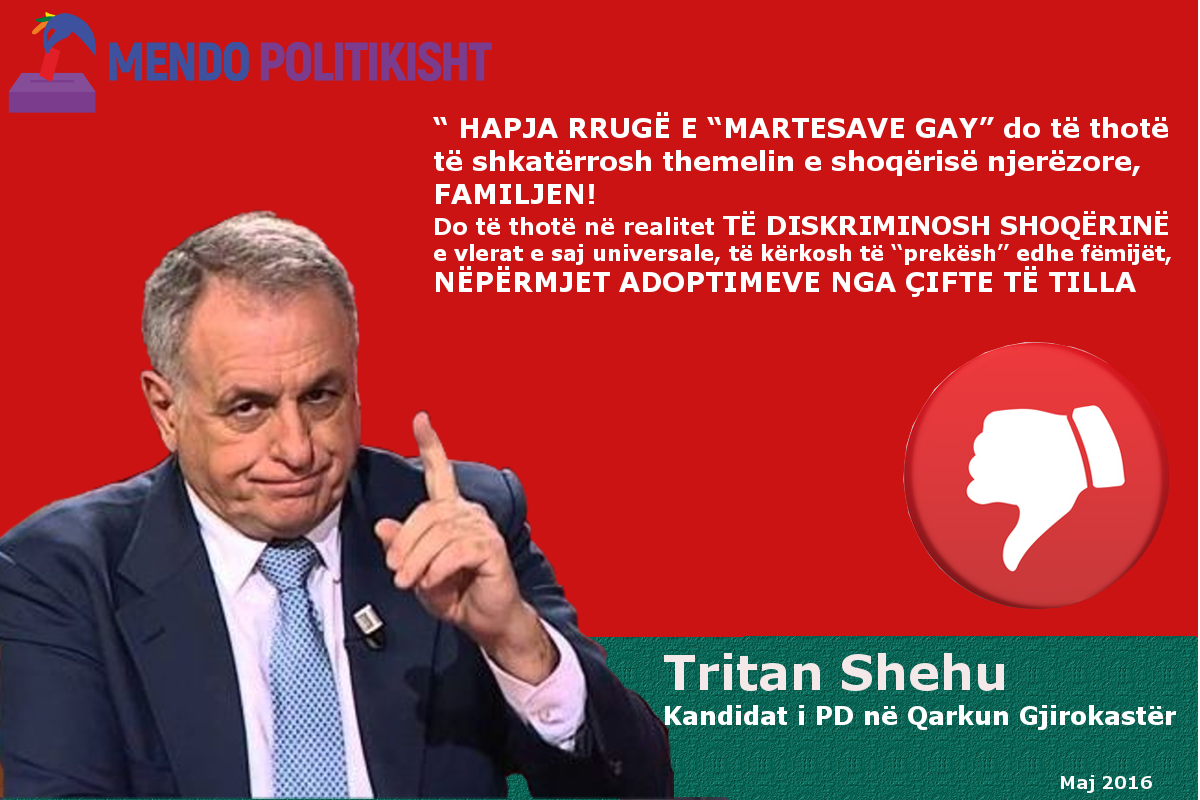 LGBT thirrje gjirokastritëve: Mos votoni një homofob si Tritan Shehu