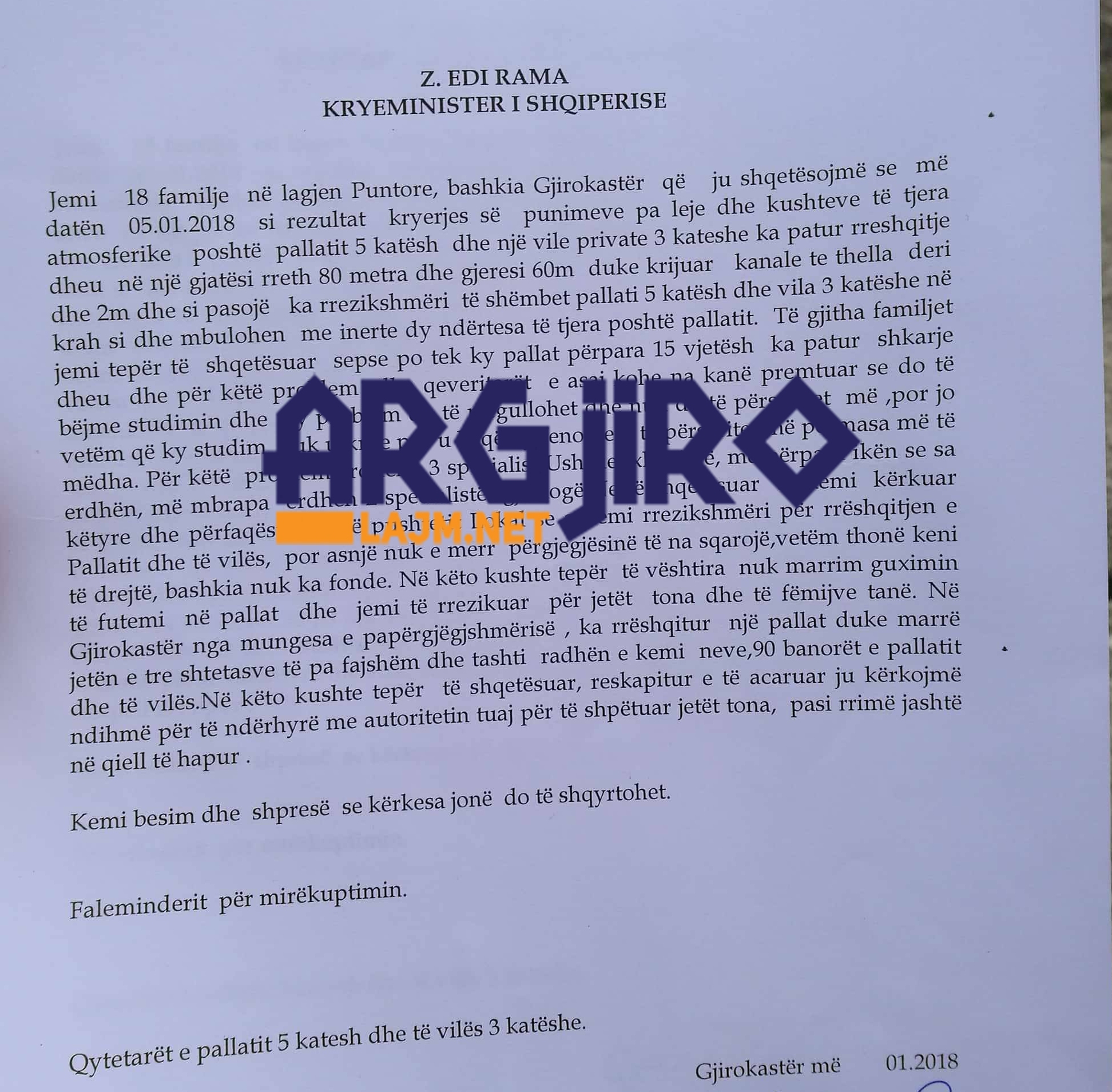 Pallati që po shembet në Gjirokastër, ja letra që banorët i kanë dërguar Ramës (FOTO)