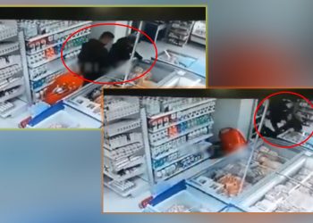 Paniku nga tërmeti, burri shtyn gruan në supermarket dhe ia fut vrapit (VIDEO)