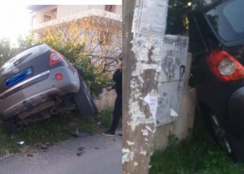 Aksident në Igumenicë, makina me targa shqiptare del nga rruga dhe përplaset me murin