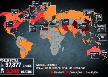 Harta e frikshme e përhapjes së koronavirusit, 3300 të vdekur, 97 mijë të infektuar