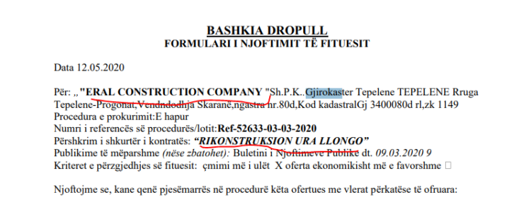 Bashkia Dropull 16 milionë lekë tender për Urën e Llongos