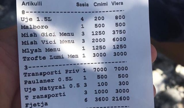 Harrojeni jugun, shihni këtë faturë të çmendur në veri të Shqipërisë. Pronari lokalit në Lumin e Shalës jep përgjigjen epike