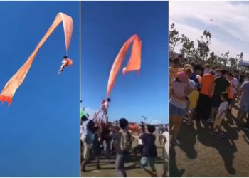 3-vjeçarja ngatërrohet me bishtin e balonës dhe përfundon në ajër, video kthehet virale (VIDEO)