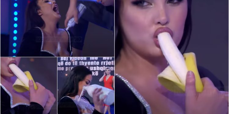 Nga derdhja e qumështit mbi gjoks te ngrënia e bananes, Franceska Jaçe i “tërbon” të gjithë me lëvizjet provokuese
