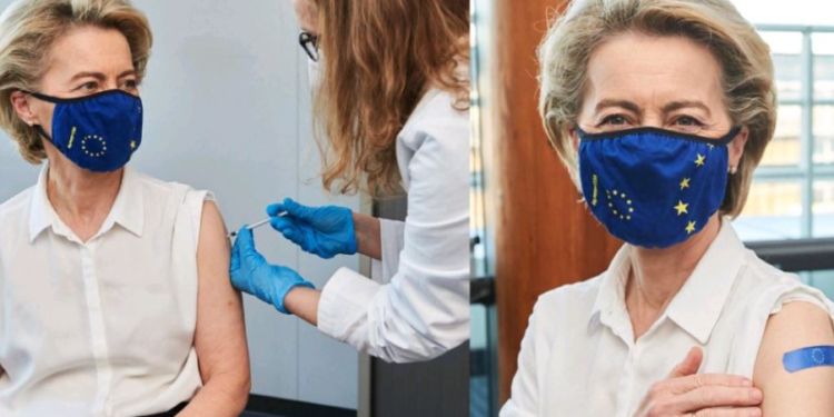 Ursula von der Leyen merr dozën e parë të vaksinës kundër COVID-19