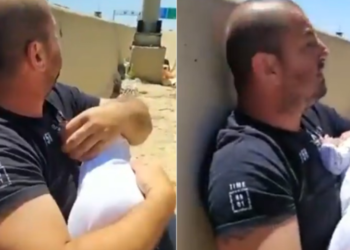 Babai në Izrael mundohet të mbrojë foshnjen me trup prej sulmeve nga raketat (VIDEO)