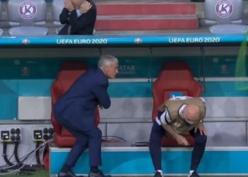 Incidenti që nuk u pa gjatë ndeshjes Gjermani-Francë. Trajneri francez shpëton për mrekulli nga parashuta (VIDEO)