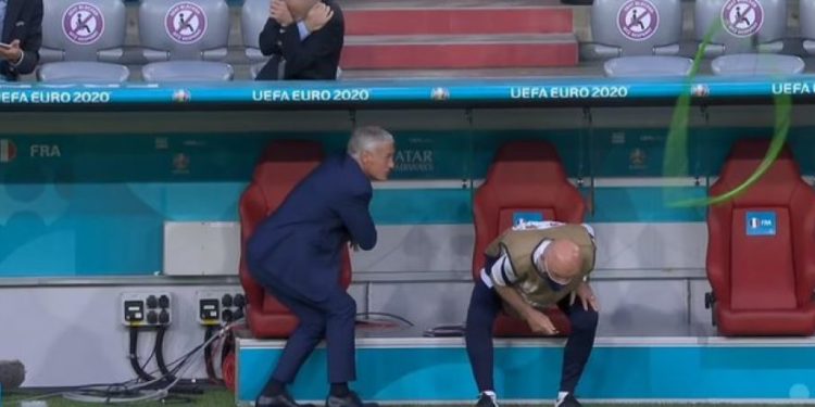 Incidenti që nuk u pa gjatë ndeshjes Gjermani-Francë. Trajneri francez shpëton për mrekulli nga parashuta (VIDEO)