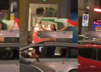 Vajza italiane nuk përmbahet, del lakuriq sipër makinës për të festuar fitoren e europianit (VIDEO +18)