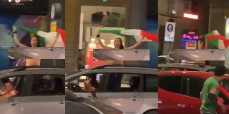 Vajza italiane nuk përmbahet, del lakuriq sipër makinës për të festuar fitoren e europianit (VIDEO +18)