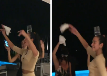 Dua Lipa ndez atmosferën, kërcen me gotën e rakisë në kokë (VIDEO)