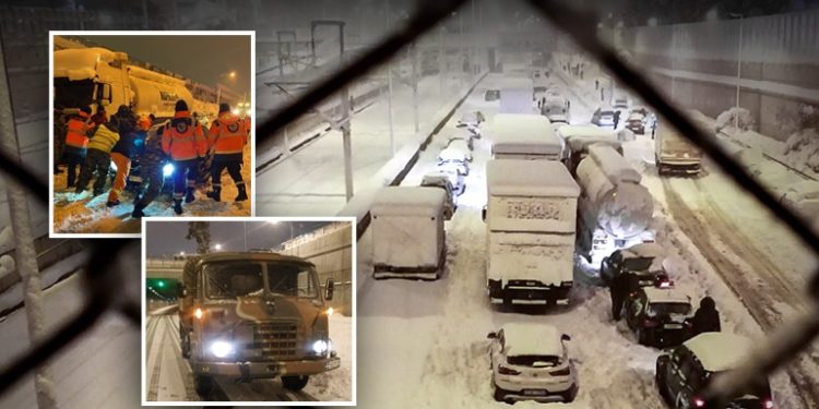 Dëbora në Athinë, prej më shumë se 22 orë mijëra makina qëndrojnë të bllokuara në “Attiki Odos”