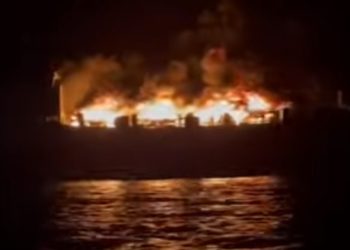 Trageti përfshihet nga zjarri, flakët duken edhe nga bregdeti shqiptar (VIDEO)