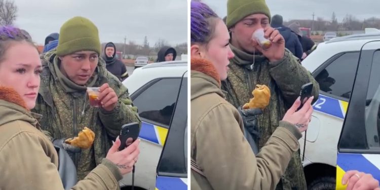 Ukrainasit me zemër të madhe, i japin për të ngrënë ushtarit rus dhe e lejojnë të flasi me nënën e tij (VIDEO)