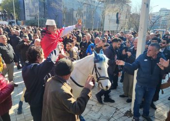 Protestuesi me kalë para Parlamentit: Largohu Edi Rama, boll ke ndenj kryeministër