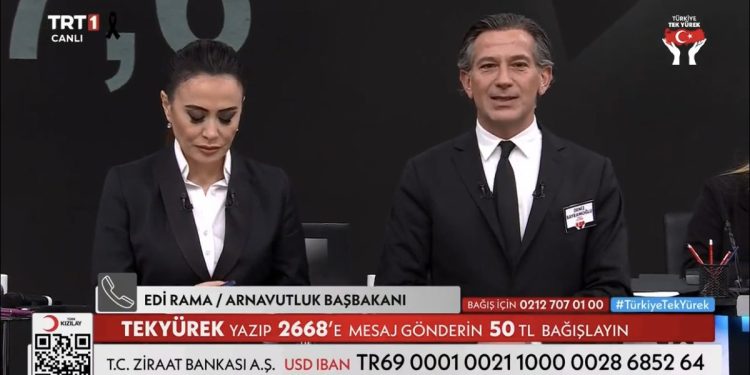 Rama telefonatë të papritur në emisionin turk, dhuron 1 mln € live për të prekurit nga tërmeti