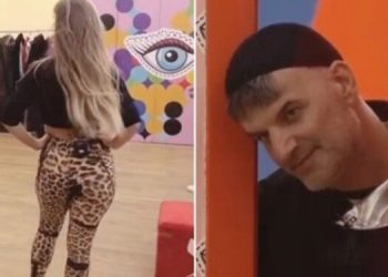 Bledi Mane fut kokën pas dere dhe përgjon Oltën gjatë kërcimit sensual me streçe leopard