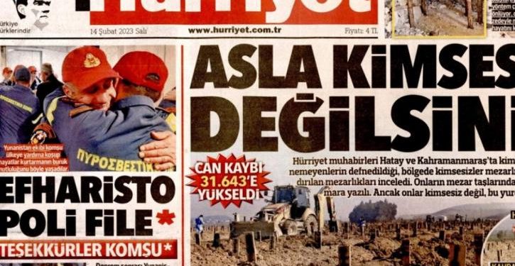 “Efharisto poli file”, ndihmoi Turqinë pas tërmetit, mesazhi i gazetës turke “Hurriyet” për Greqinë