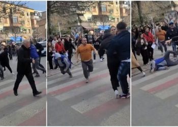 Sherr masiv mes të rinjve, vajza e tmerruar përpiqet të ndajë djemtë nga grushtet (VIDEO)