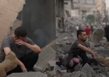 Video prekëse nga Gaza, burri i përlotur qëndron i ulur në rrënojat e shtëpisë së shkatërruar