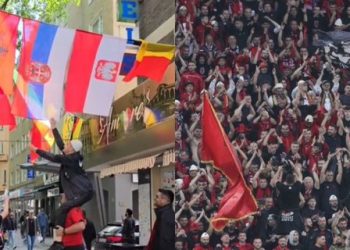 VIDEO/ Momenti kur tifozi shqiptar heq flamurin serb në Gjermani