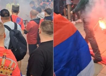 Serbët djegin flamurin shqiptar në Gjermani (VIDEO)
