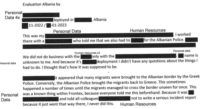Raporti i një oficeri të Frontex në lidhje me udhëzimet për të mos paraqitur raporte të shkeljeve të brendshme.