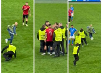 Nuk u pa në ekran, momenti kur tifozi shqiptar futet në fushën e lojës (VIDEO)