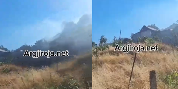 Pamje nga zjarri në Lazarat, rrezik nga shpërthimi i fishekëve (VIDEO)