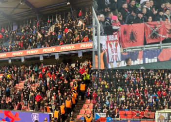 Skandali me përdhosjen e flamurit, tifozët shqiptarë përleshen me çekët në tribunë (VIDEO)