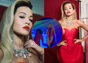 Veshur kuq e zi, Rita Ora uron gjithë shqiptarët për festën e Pavarësisë (VIDEO)