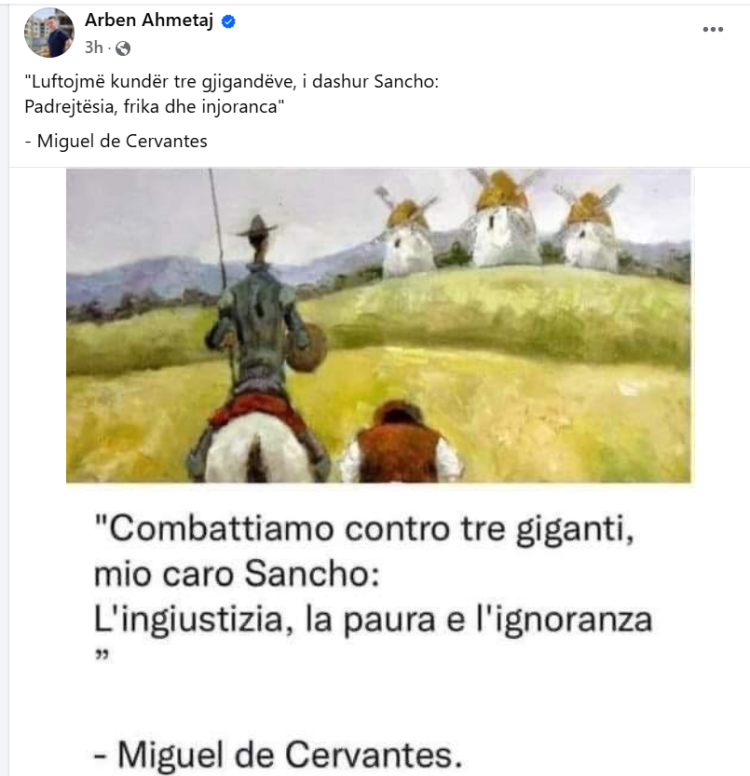 Rikthehet Ben Ahmetaj me një mesazh misterioz: Luftojmë kundër tre gjigantëve, i dashur Sancho…
