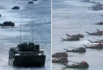Pamje dramatike: Kina i shkon te bregu Tajvanit, tanket amfibe e veshin detin me çelik
