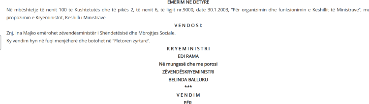 Rama emëron Ina Majkon zv.ministre