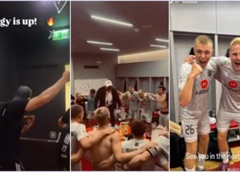 VIDEO/ Eleminuan Partizanin, estonezët e “djegin” në “Air Albania”, festë e madhe në dhomat e zhveshjes