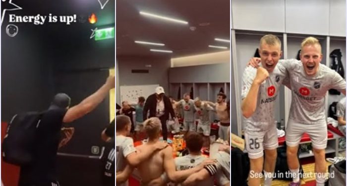 VIDEO/ Eleminuan Partizanin, estonezët e “djegin” në “Air Albania”, festë e madhe në dhomat e zhveshjes