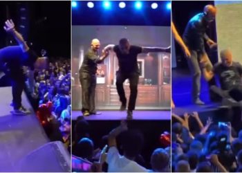 VIDEO/ Salsano Rrapi bie nga skena gjatë spektaklit