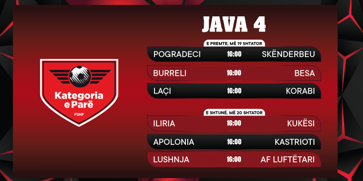 Kategoria e Parë/ Java e katërt zhvillohet të premten dhe të shtunën
