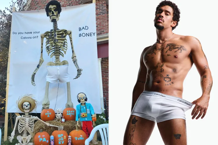 Tifozja e Bad Bunny-it bën viral Halloween-in “Bad Boney” me skelet 3.5-metërsh që nderon momentet ikonike të artistit