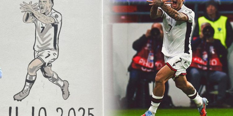 Kombëtarja fiton ndaj Serbisë, Rey Manaj përjetësohet në një grafit në mur në Mitrovicë