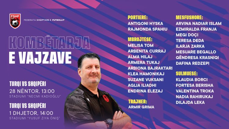 Miqësoret kundër Turqisë/ Trajneri Grima grumbullon 24 futbolliste, pesë risi në listën kuqezi