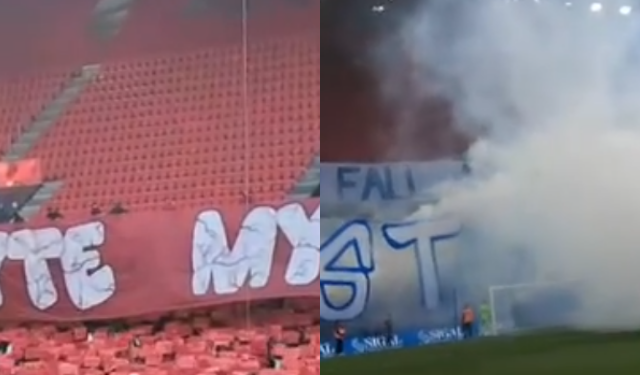 VIDEO/ “Myte, myte”, tifozët ndezin derbin kryeqytetas me banderola! Bardheblutë iu përgjigjen: Qëndrojmë mbi të gjithë!