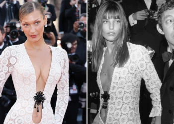 Bella Hadid në Kanë me një fustan të frymëzuar nga pamja e Jane Birkin në vitin 1969