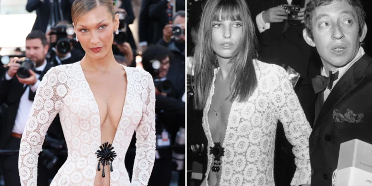 Bella Hadid në Kanë me një fustan të frymëzuar nga pamja e Jane Birkin në vitin 1969