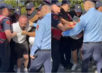 Pezullohet efektivi i “Shqiponjave” që goditi me grusht në bark protestuesin